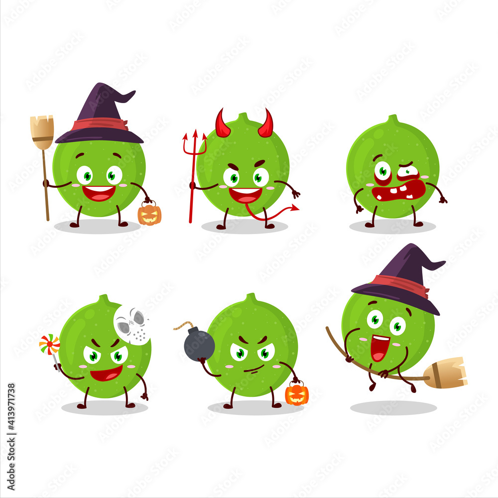 Halloween expression emoticons with cartoon character of alibertia fruit