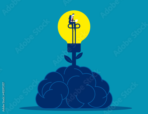 The brain that has the bulb grows and someone is working in the lamp.