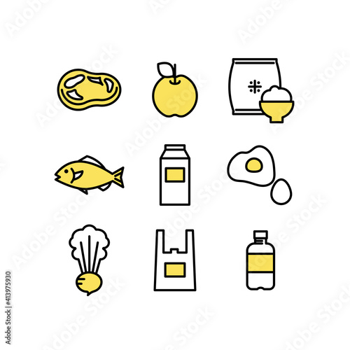 生鮮食品やスーパーのアイコン素材セット