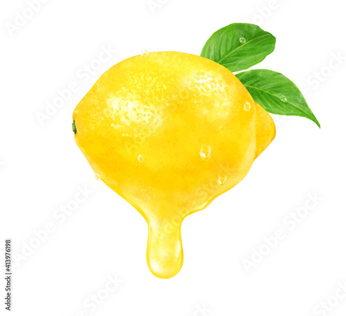 みずみずしい完熟レモンと果汁のイラスト photo