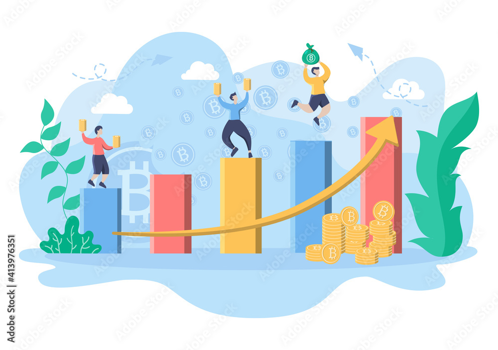Cryptocurrency Illustration Flat Design with Businessman Miners and Coins. for Financial Technology, Blockchain, and Data Analysis. Cryptocurrency Illustration Flat Design with Businessman Miners and Coins. for Financial Technology, Blockchain, and Data Analysis.