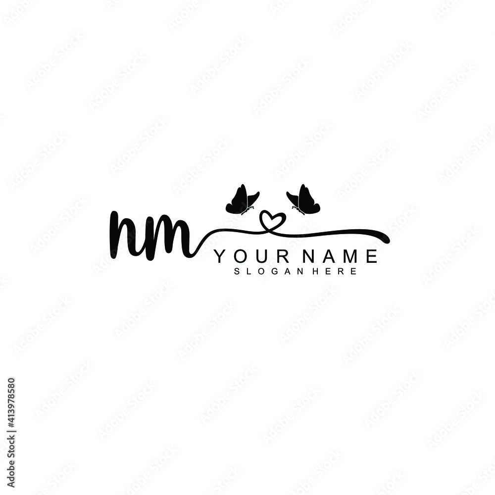 NM Initial handwriting logo template vector NM Initial handwriting logo template vector