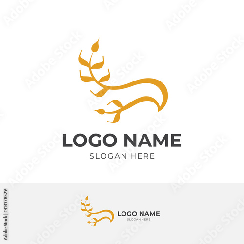 abstract wheat logo design flat gold color style