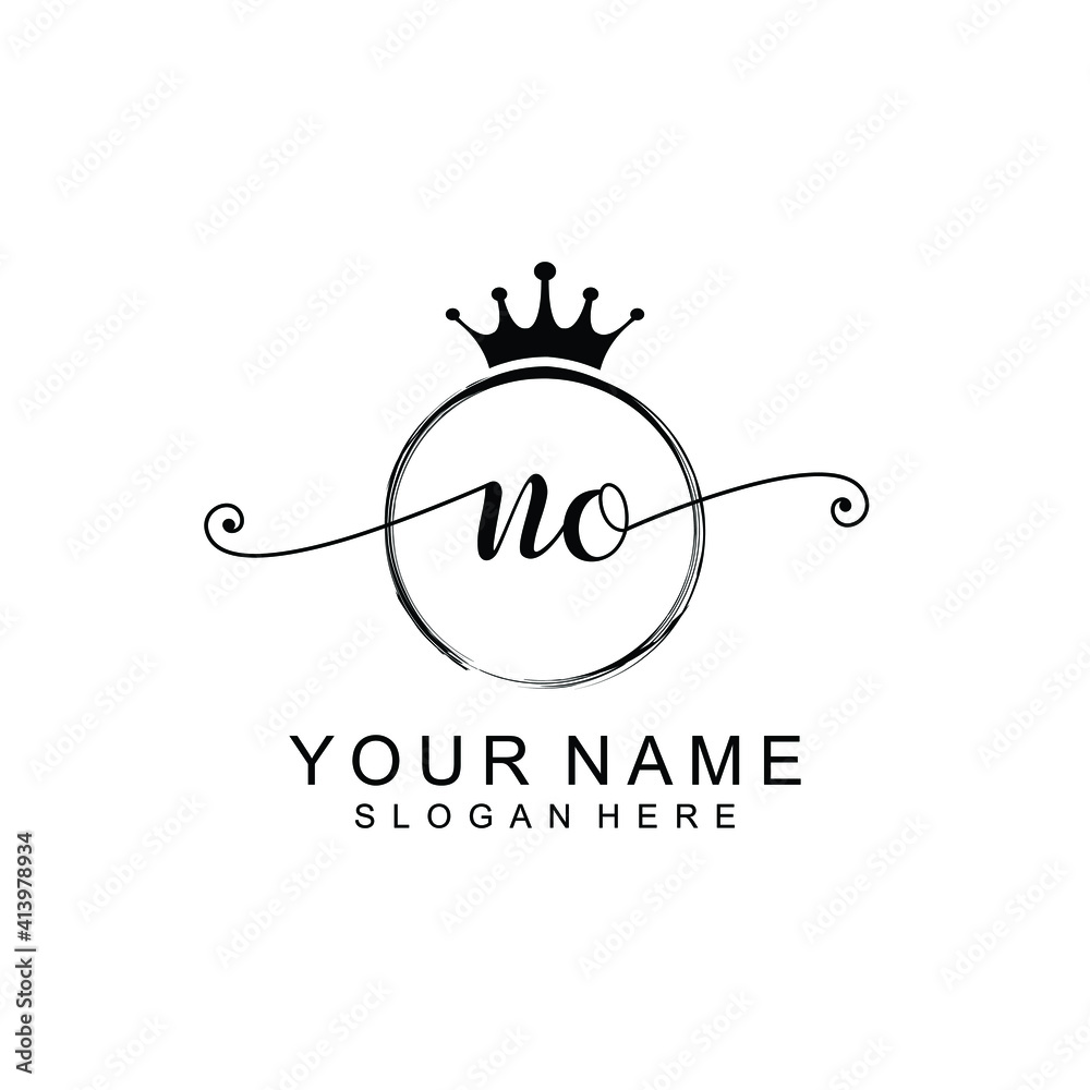NO Initial handwriting logo template vector