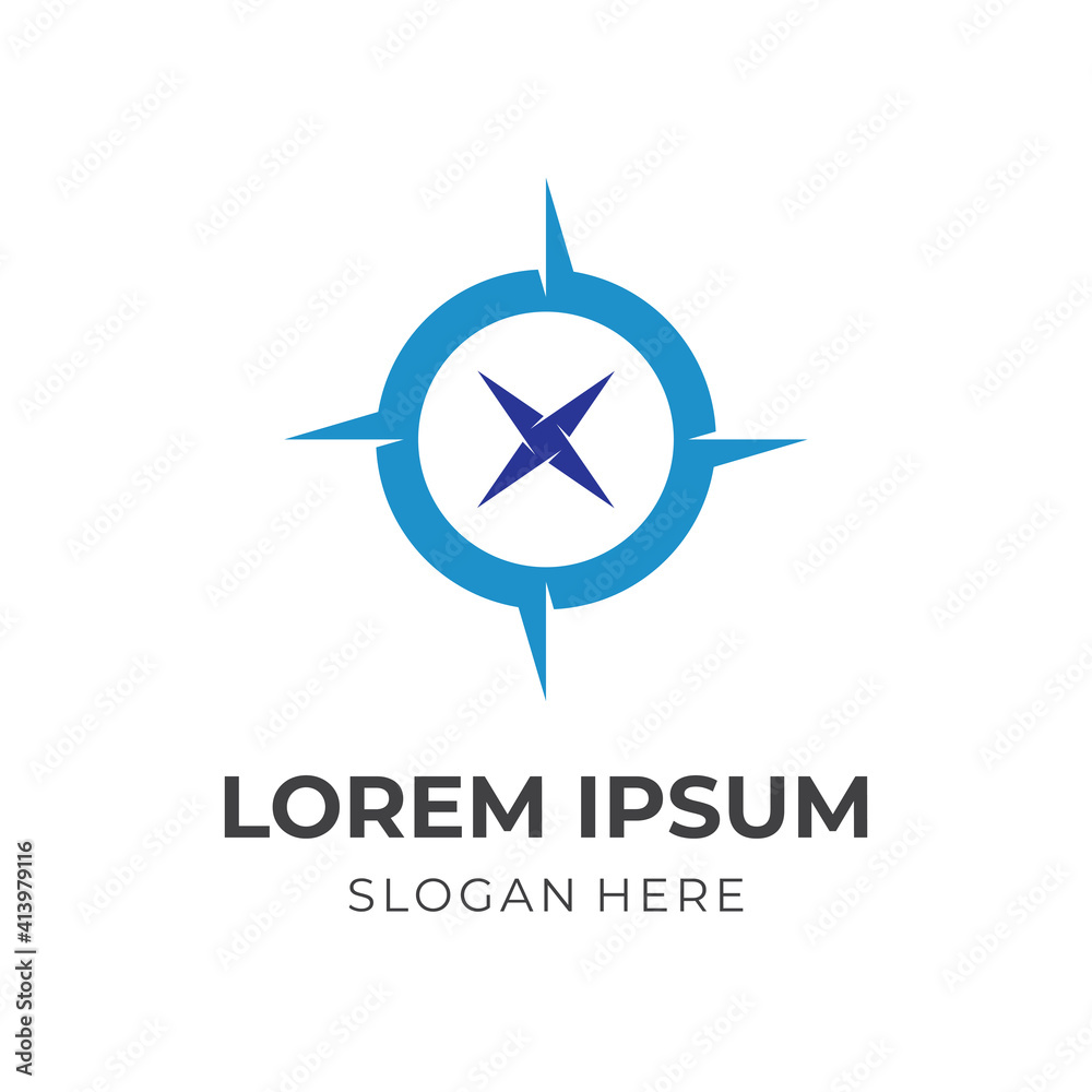 compass logo design flat blue color style compass logo design flat blue color style