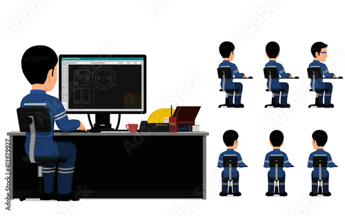 set of industrial worker is working on his desk