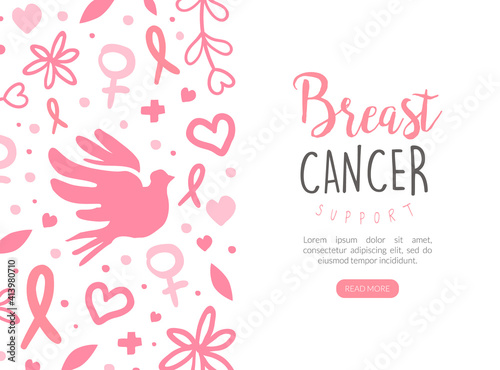 Breast Cancer Landing Page Template  Women Health and Support  Breast Diagnosis  Cancer Prevention  Online Help and Charity Cartoon Vector Illustration