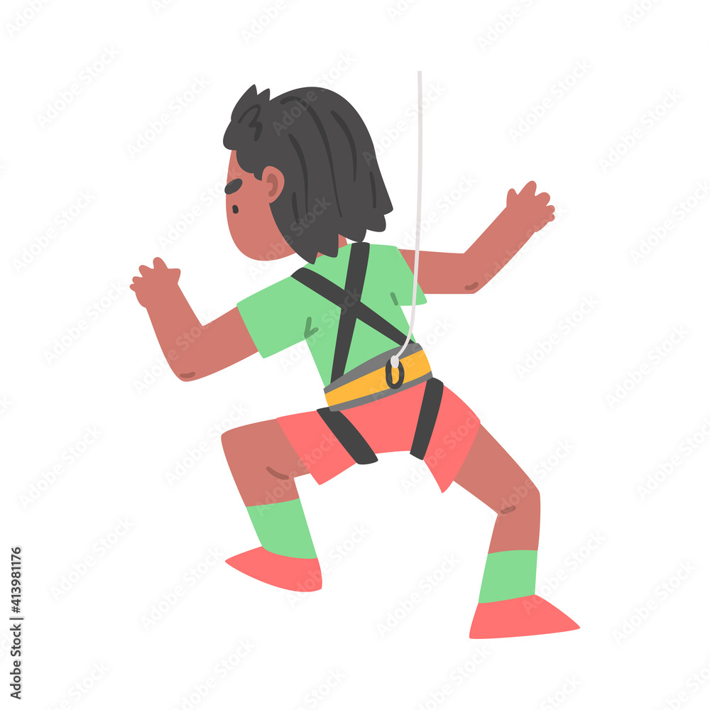 Cute Boy Climbing Wall or Mountain, Back View of Kid Climber Character Doing Sport, Having Fun in Adventure Park Cartoon Style Vector Illustration Cute Boy Climbing Wall or Mountain, Back View of Kid Climber Character Doing Sport, Having Fun in Adventure Park Cartoon Style Vector Illustration