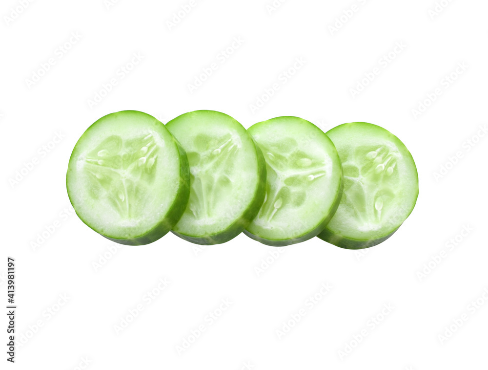 Cucumber and slices isolated over white background. Cucumber and slices isolated over white background.