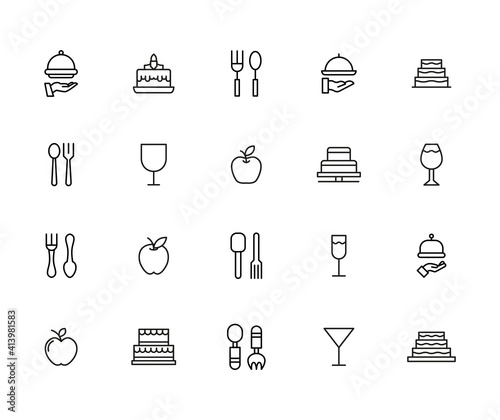 Stroke line icons set of gastronomy.