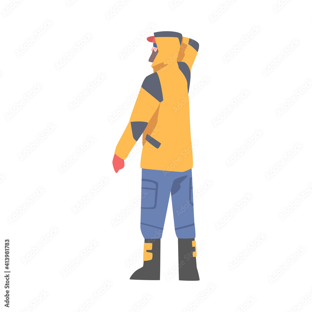 Man Character in Hiking Boots Standing and Searching for Road Vector Illustration Man Character in Hiking Boots Standing and Searching for Road Vector Illustration