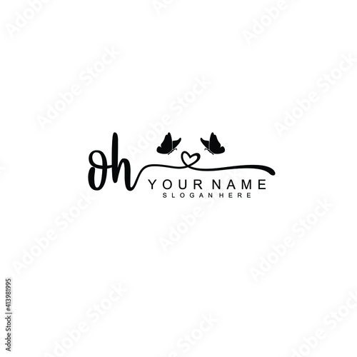 OH Initial handwriting logo template vector