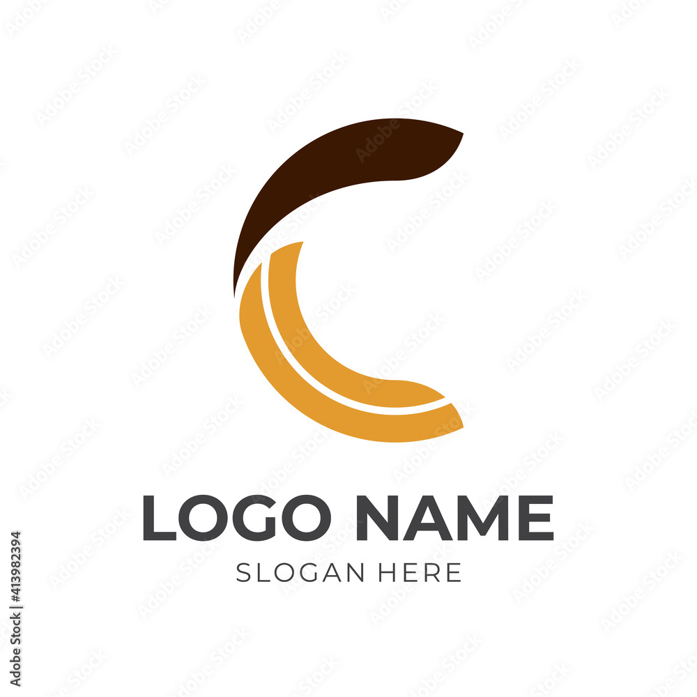 Obraz premium letter C logo design concept flat yellow and brown color style