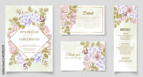 Elegant hand drawing wedding invitation floral design