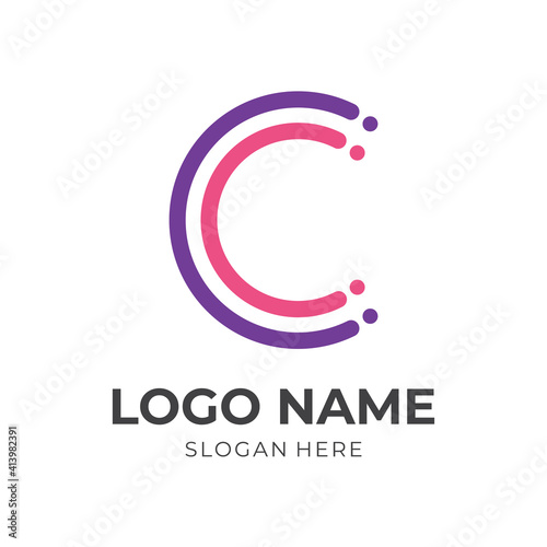 letter C logo template flat pink and blue color style
