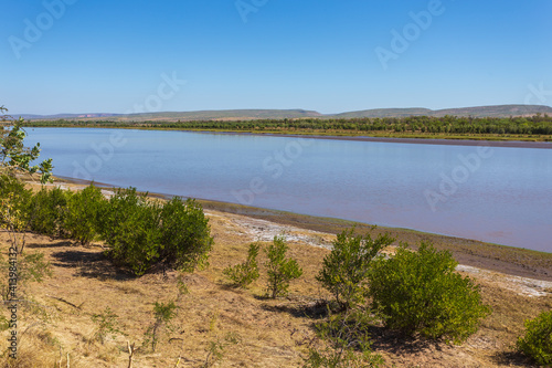 Landscape view of the crocodile infested Pentacost River near Wyndham, Western Australia from the Karunjie Track