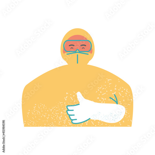 doctor wearing protective suit face mask and thumb up gesture