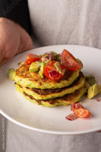 squash pancakes with tomato salsa
