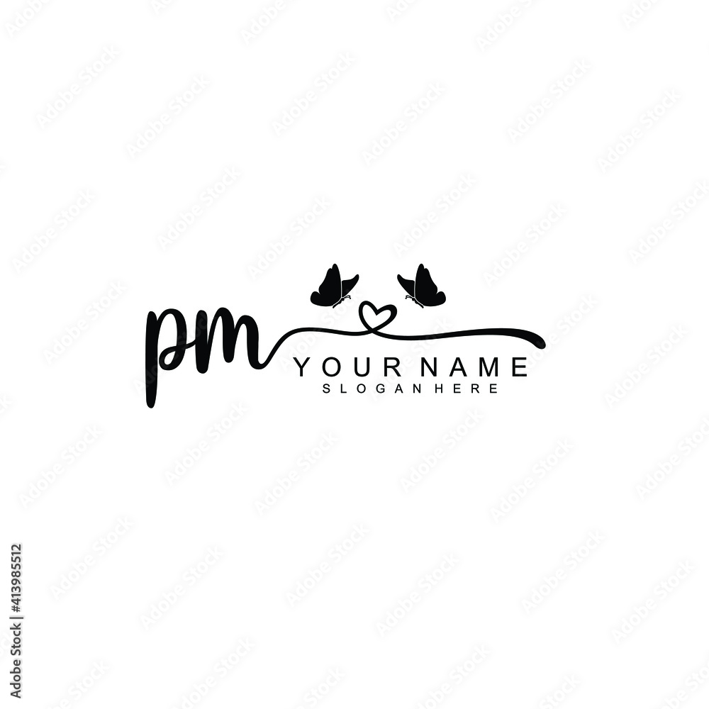 PM Initial handwriting logo template vector PM Initial handwriting logo template vector