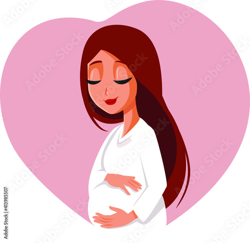 Pregnant Woman Caressing Belly Vector Illustration
