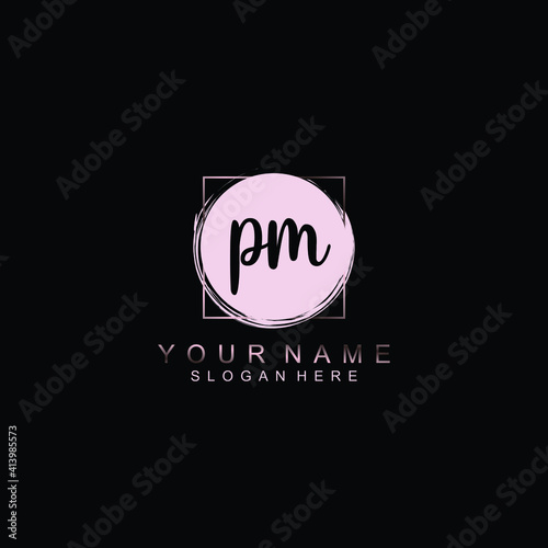 PM Initial handwriting logo template vector