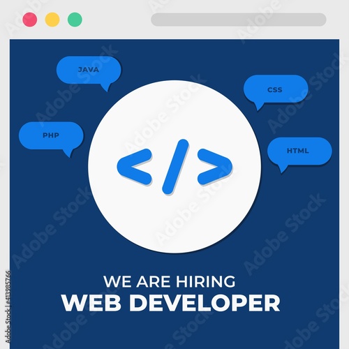 We are hiring web developer, job for programmer, Hiring coder Job flyer, hiring Job advertisement, Vector