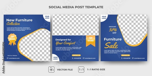 Set of Editable promotion banner template. Furniture social media post template. Vector design with photo collage. Usable for social media, banner, and web internet ads.