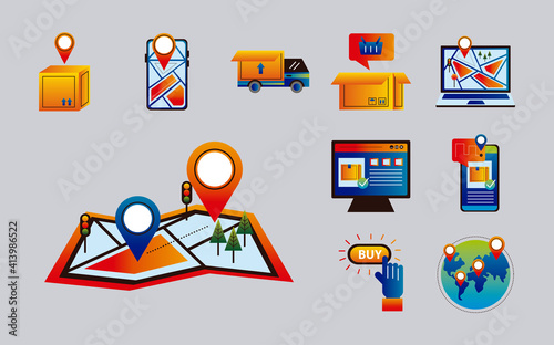 bundle of ten online delivery service set icons