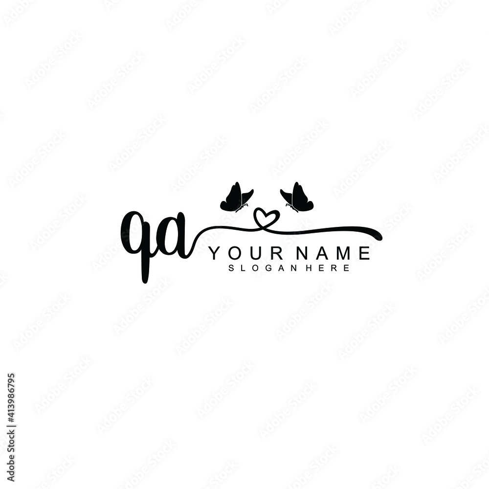 QA Initial handwriting logo template vector QA Initial handwriting logo template vector