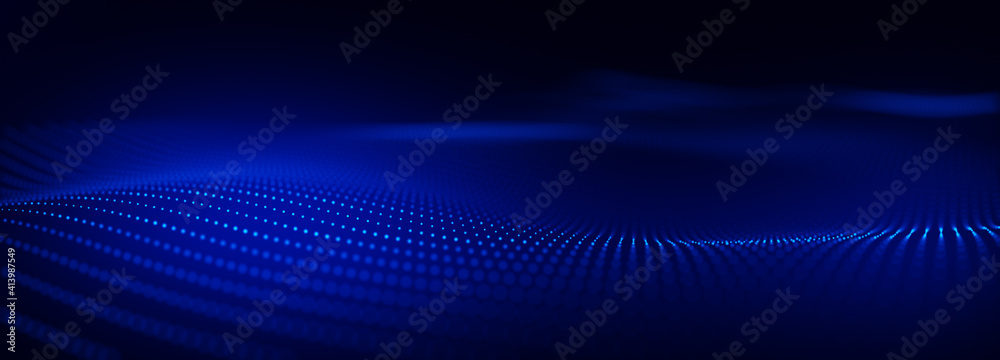 Obraz premium Technology network background, data technology futuristic background, Wave line connection blue particular, Global world network and telecommunication