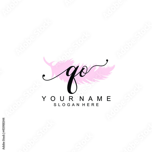 QO Initial handwriting logo template vector