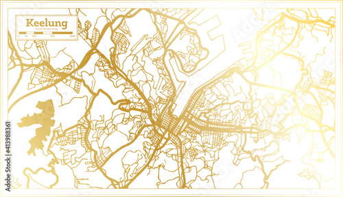 Keelung Taiwan City Map in Retro Style in Golden Color. Outline Map.