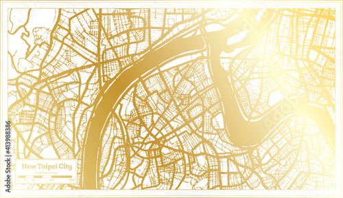 New Taipei City Taiwan City Map in Retro Style in Golden Color. Outline Map.