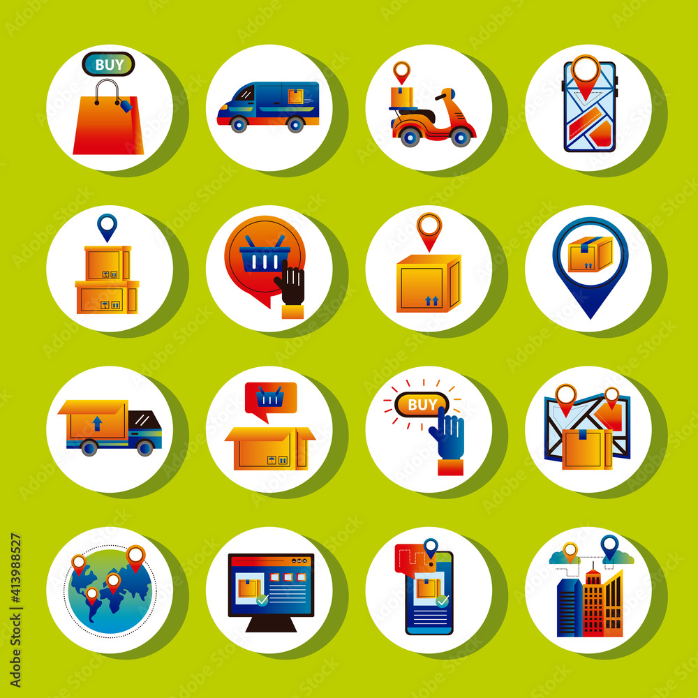 bundle of sixteen online delivery service set icons