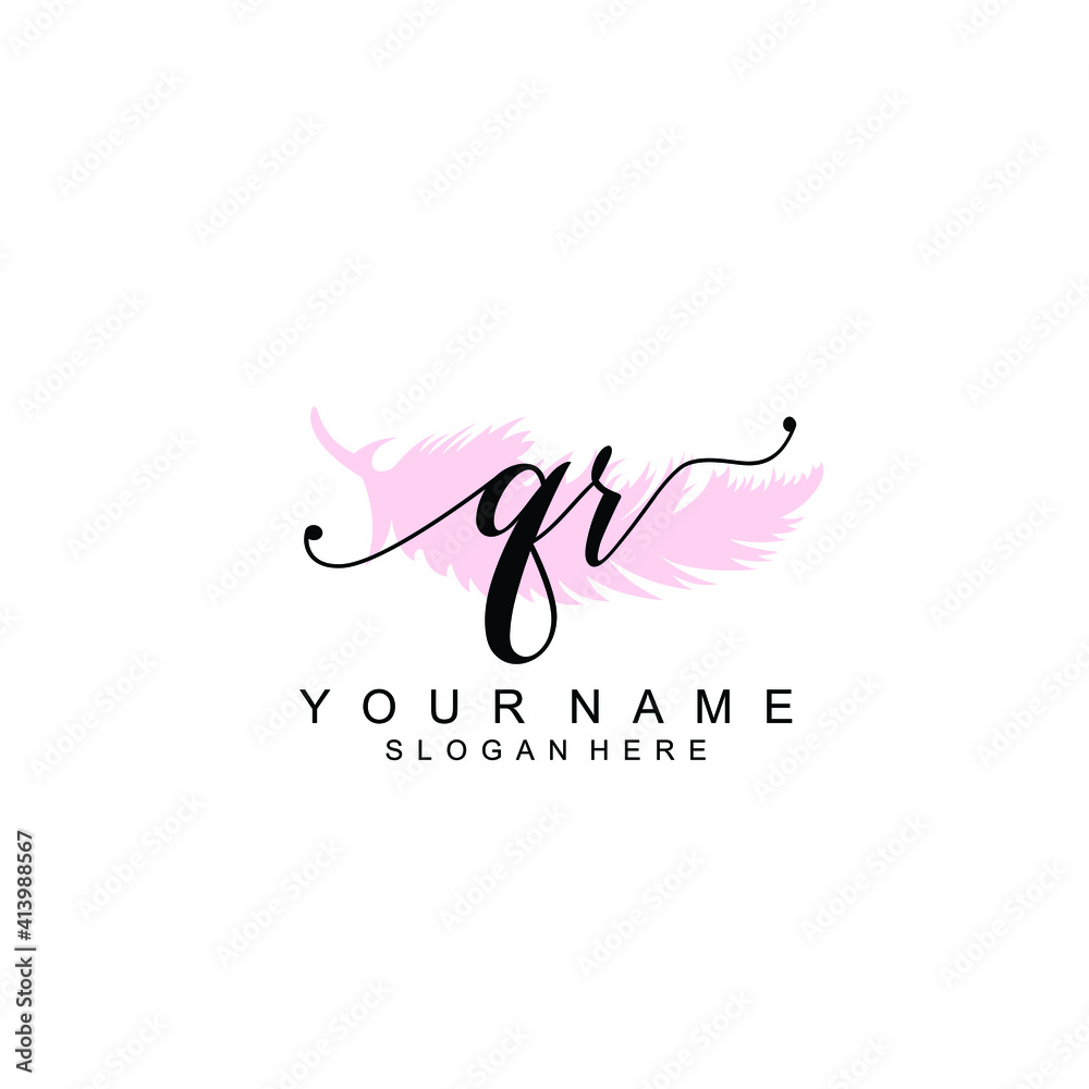 QR Initial handwriting logo template vector QR Initial handwriting logo template vector