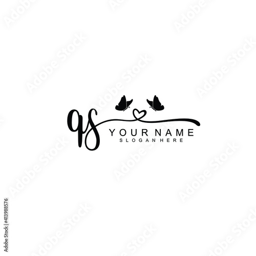 QS Initial handwriting logo template vector