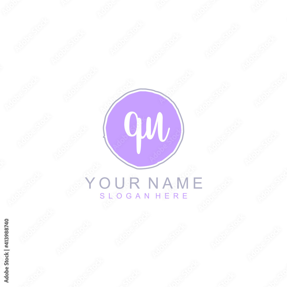 QU Initial handwriting logo template vector