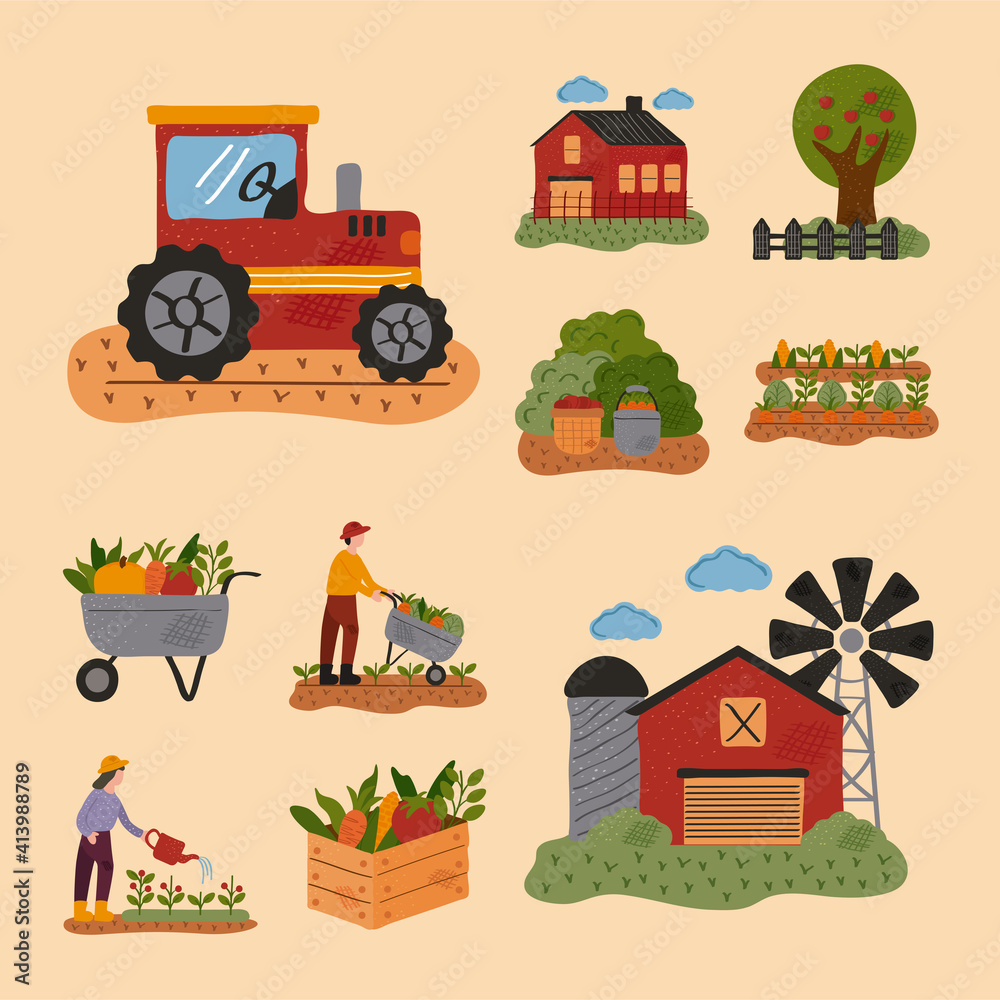 Obraz premium bundle of ten farm and agriculture set icons