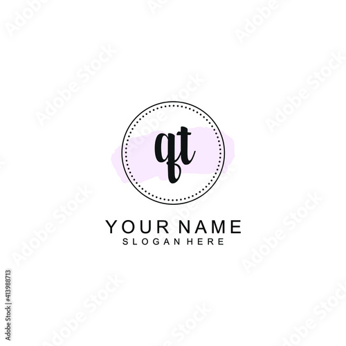 QT Initial handwriting logo template vector