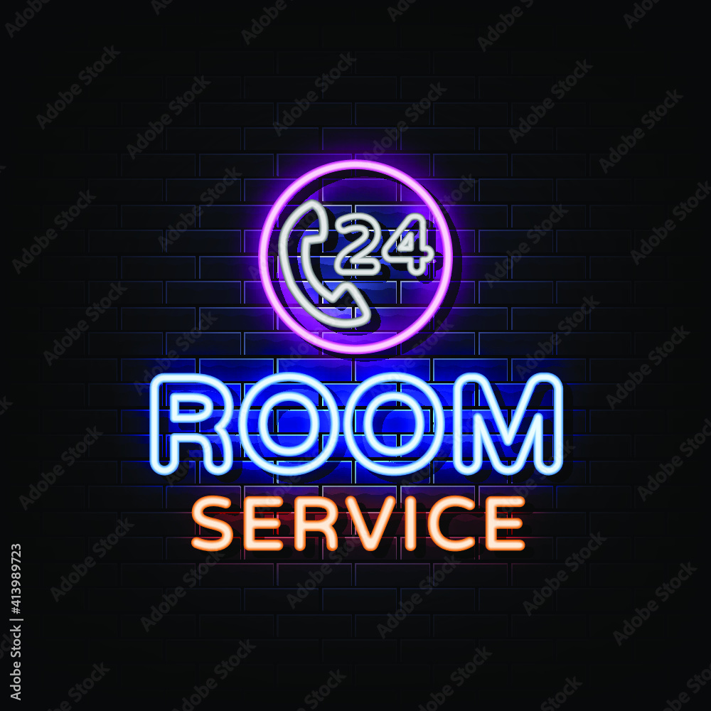 Obraz premium Room Service Neon Signs Style Text Vector
