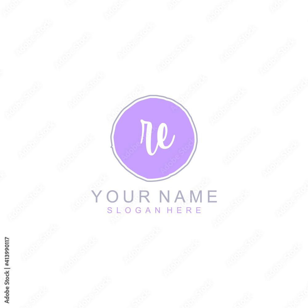 RE Initial handwriting logo template vector
