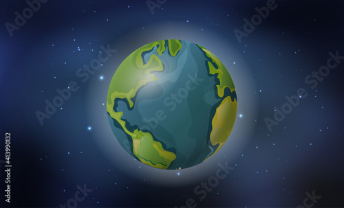 Realistic planet earth among the stars. Space. Detailed vector illustration.