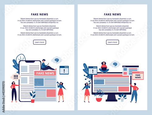 vectoSet of fake news posters set with people characters, flat vector illustration.r illustration isolated on white background.