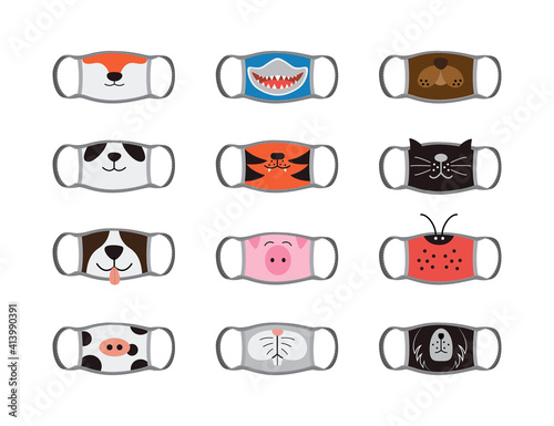 Reusable medical protective face masks with fun mouths of animals.
