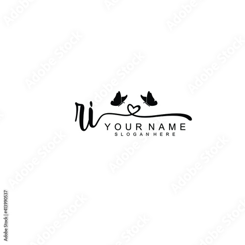 RI Initial handwriting logo template vector