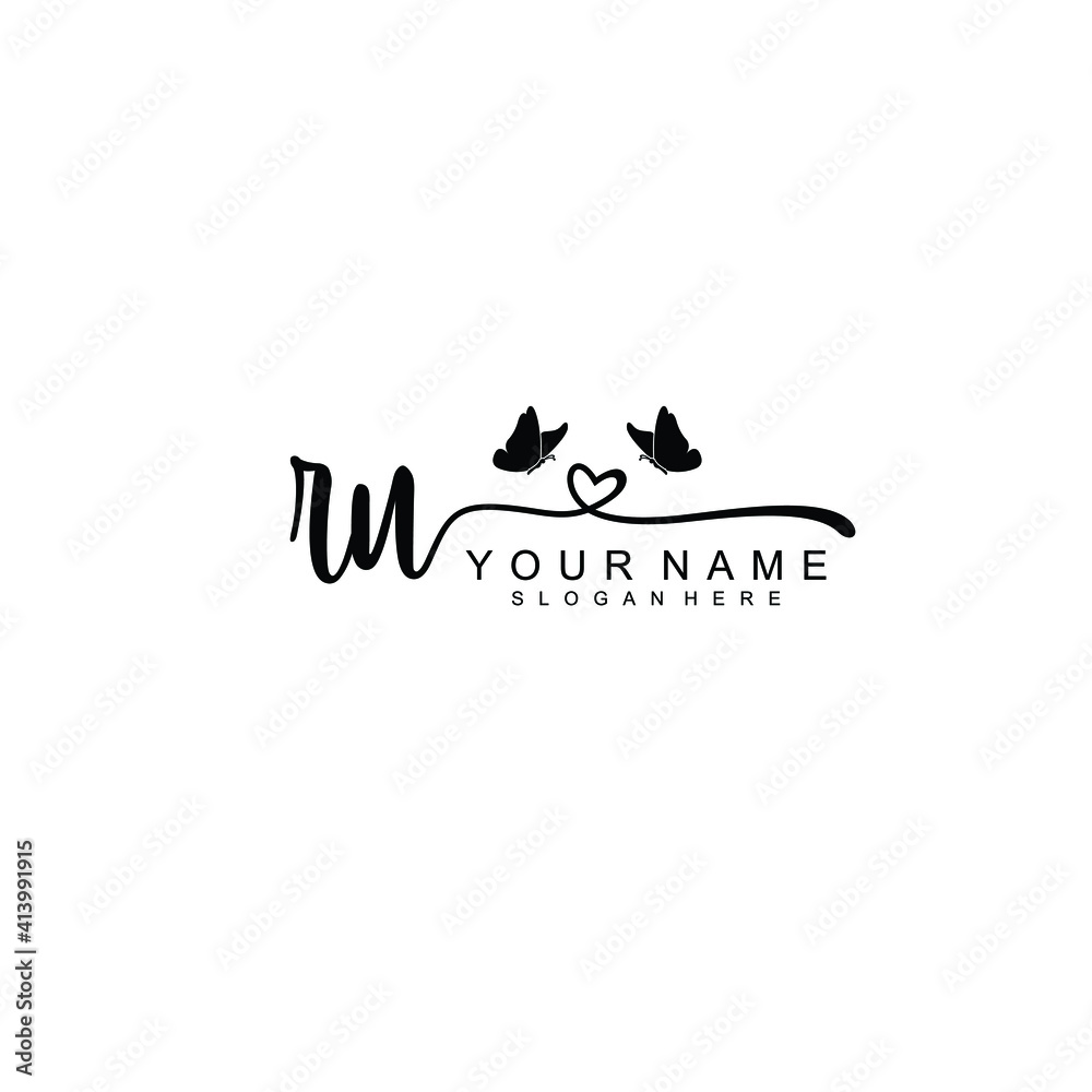 RU Initial handwriting logo template vector