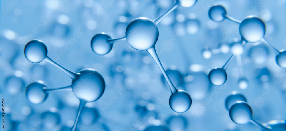 Blaue 3D Molekül Struktur mit Tiefenschärfe Blaue 3D Molekül Struktur mit Tiefenschärfe