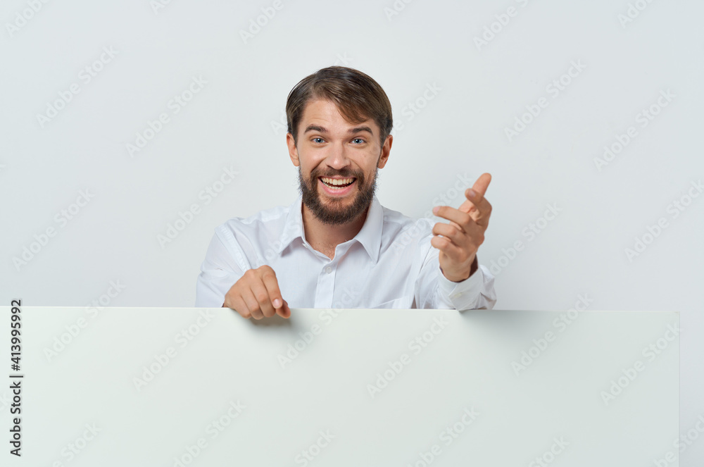 man in white shirt banner advertising lifestyle light background man in white shirt banner advertising lifestyle light background