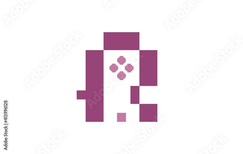 game pad letter R with pixel art style, good for video games company