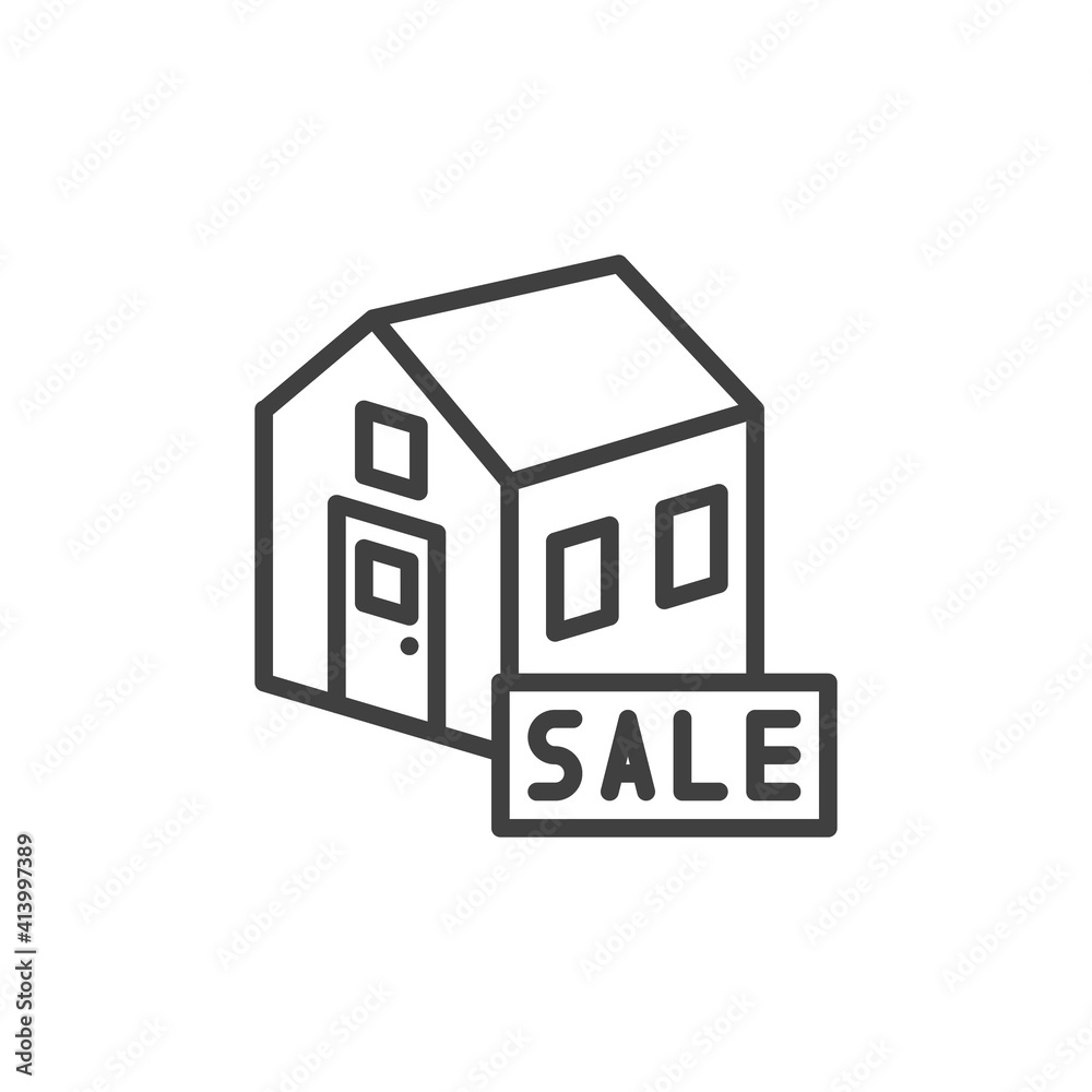House sale line icon. linear style sign for mobile concept and web design. Home building sale outline vector icon. Real estate symbol, logo illustration. Vector graphics House sale line icon. linear style sign for mobile concept and web design. Home building sale outline vector icon. Real estate symbol, logo illustration. Vector graphics